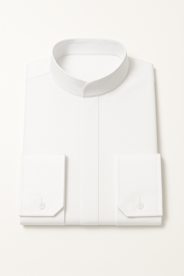 Men's Fashion Hidden Button French Cuff Mandarin Collarless Preacher Round Style Men's Dress Shirt - Image 4
