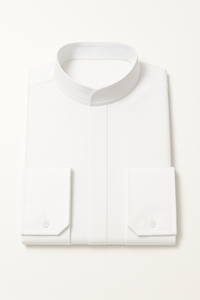 Men's Fashion Hidden Button French Cuff Mandarin Collarless Preacher Round Style Men's Dress Shirt