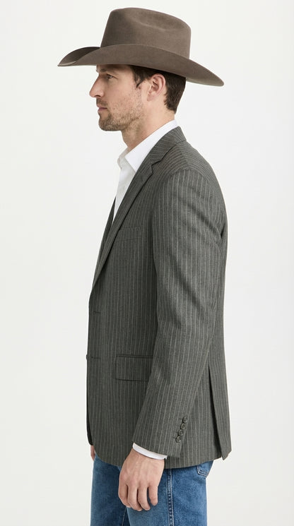 Mens Charcoal Gray Pinstripe Western Blazer – Classic Cowboy Style Jacket for Business, Formal and Smart Casual Wear