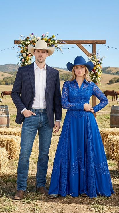 Mens Navy Blue Pinstripe Western Blazer – Classic Cowboy Style Jacket for Business, Formal and Smart Casual Wear