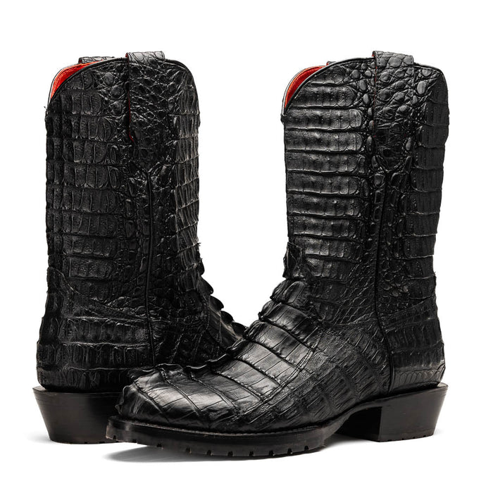 Marco Di Milano Marlboro Black Hornback Crocodile Tail Tractor Sole Cowboy Boots
