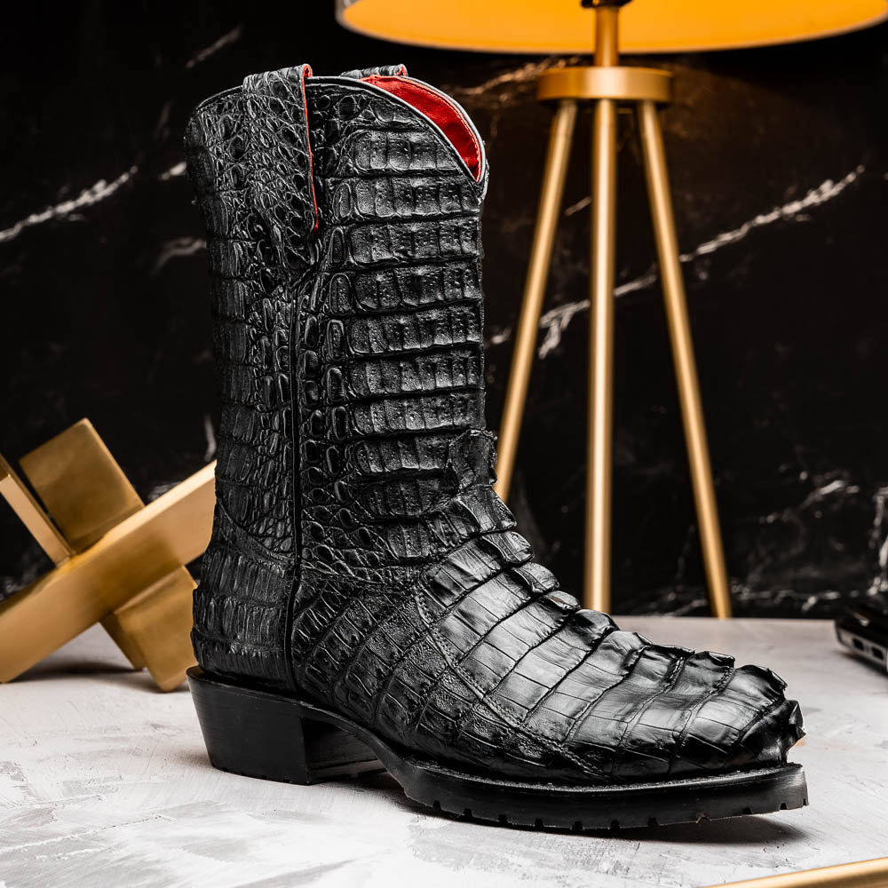 Marco Di Milano Marlboro Black Hornback Crocodile Tail Tractor Sole Cowboy Boots - Image 7