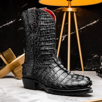 Marco Di Milano Marlboro Black Hornback Crocodile Tail Tractor Sole Cowboy Boots - Image 7