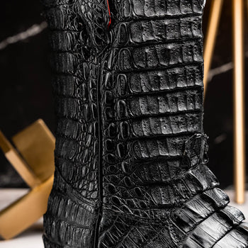 Marco Di Milano Marlboro Black Hornback Crocodile Tail Tractor Sole Cowboy Boots - Image 6