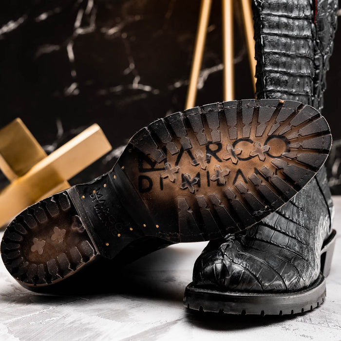 Marco Di Milano Marlboro Black Hornback Crocodile Tail Tractor Sole Cowboy Boots - Image 12