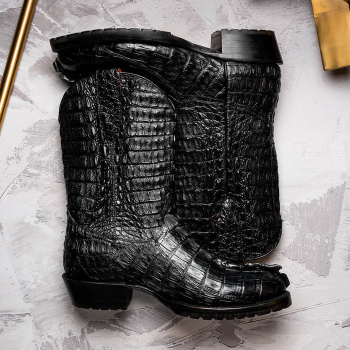 Marco Di Milano Marlboro Black Hornback Crocodile Tail Tractor Sole Cowboy Boots - Image 8
