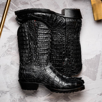 Marco Di Milano Marlboro Black Hornback Crocodile Tail Tractor Sole Cowboy Boots - Image 8