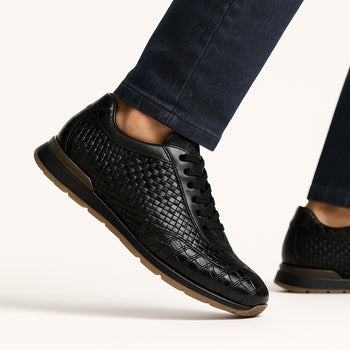 Marco Di Milano Roma Men's Shoes Black Genuine Caiman Crocodile / Woven Leather Fashion Sneakers - Image 7