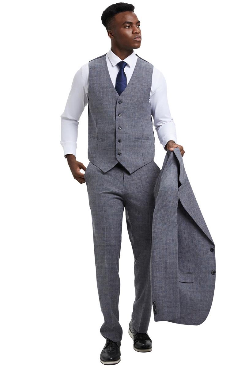 Men's Stacy Adams Modern Fit Vested Suit in Light Grey Micro Check Plaid - Image 4