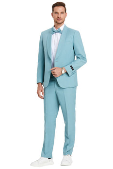 Aqua Turquoise Light Blue Color Men's One Button Shawl Lapel Dinner Jacket Style Wedding Suit in Aqua Blue
