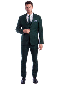 Graduation Suit - Men's Two Button Slim Fit Vested Solid Basic Color Suit in Forest Green