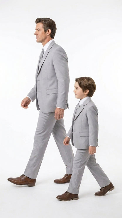 Dad and Son Suit – Father and Son Matching Light Gray 3-Piece Wedding Suits in Very Light Grey - Silver Ash Color