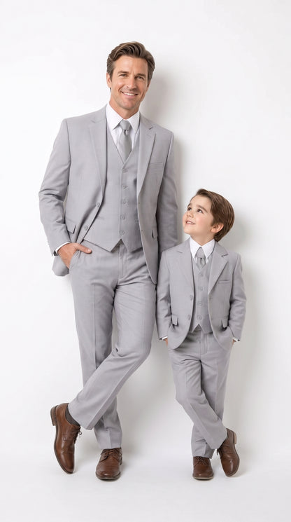 Dad and Son Suit – Father and Son Matching Light Gray 3-Piece Wedding Suits in Very Light Grey - Silver Ash Color