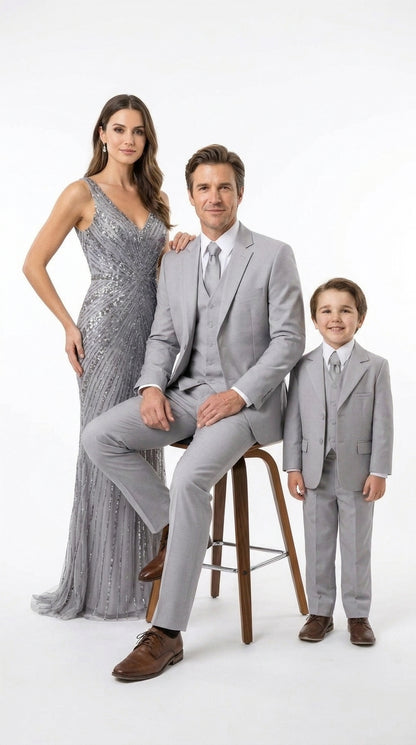 Dad and Son Suit – Father and Son Matching Light Gray 3-Piece Wedding Suits in Very Light Grey - Silver Ash Color