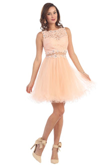 Quince Dama Dresses - Short Quinceanera Dresses in Color Peach