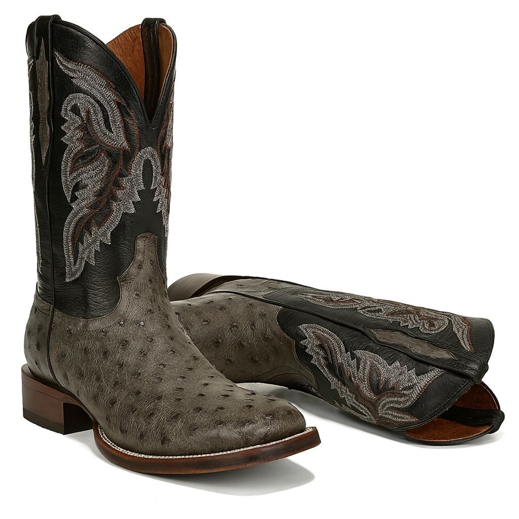 Dan Post Men’s Alamosa Grey/Black Full Quill Ostrich Boots - Image 4