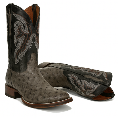 Dan Post Men’s Alamosa Grey/Black Full Quill Ostrich Boots - Image 4