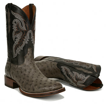 Dan Post Men’s Alamosa Grey/Black Full Quill Ostrich Boots - Image 4