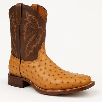 Dan Post Men's Alamosa Full Quill Ostrich Square Toe Boots - Sand