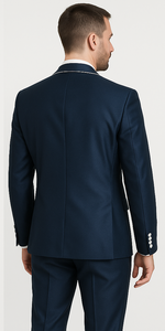 Dark Navy Blue Suit For Men And White Trim Lapel Tuxedo Looking Suit Side Vented Wedding /Prom Fashion