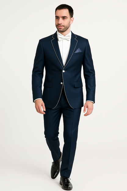 Dark Navy Blue Suit For Men And White Trim Lapel Tuxedo Looking Suit Side Vented Wedding /Prom Fashion - Image 7