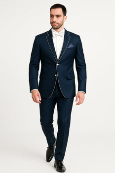 Dark Navy Blue Suit For Men And White Trim Lapel Tuxedo Looking Suit Side Vented Wedding /Prom Fashion - Image 7