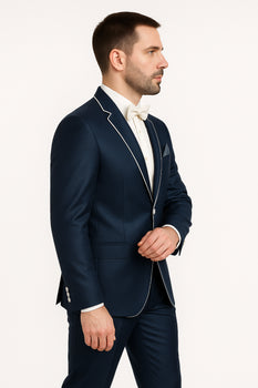 Dark Navy Blue Suit For Men And White Trim Lapel Tuxedo Looking Suit Side Vented Wedding /Prom Fashion - Image 8