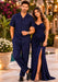 Men's Dark Navy 100% Linen Short Sleeve Plain Casual Casual Two Piece Mens Walking Outfit For Sale Pant Sets Suit With Pleated Pant - Mens Linen Suit