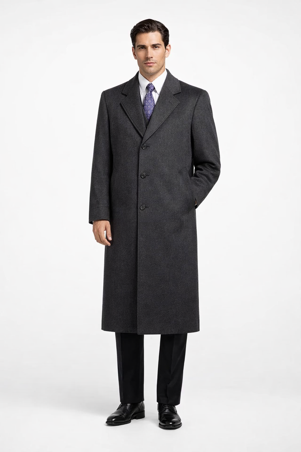Darkest Charcoal Gray Men'S Dress Coat Long Men'S Dress Topcoat - Winter Coat ~ Men'S Overcoat Long 46 Inches In Length