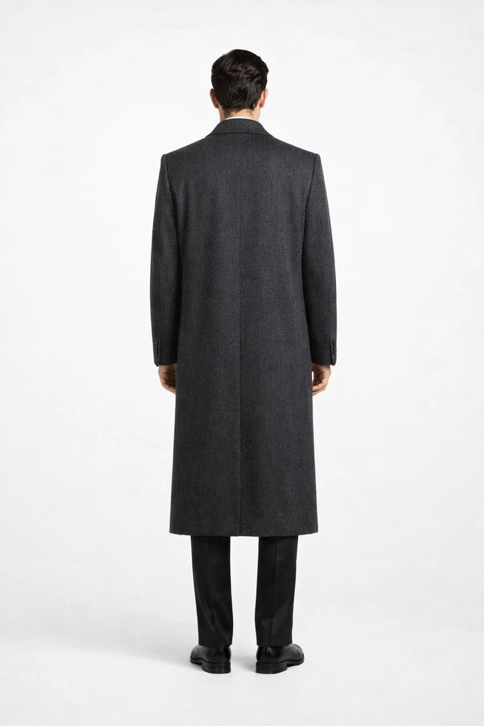 Darkest Charcoal Gray Men'S Dress Coat Long Men'S Dress Topcoat - Winter Coat ~ Men'S Overcoat Long 46 Inches In Length - Image 2
