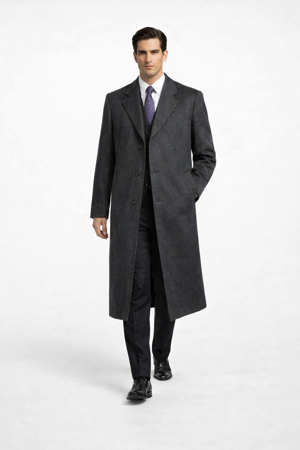Darkest Charcoal Gray Men'S Dress Coat Long Men'S Dress Topcoat - Winter Coat ~ Men'S Overcoat Long 46 Inches In Length - Image 3