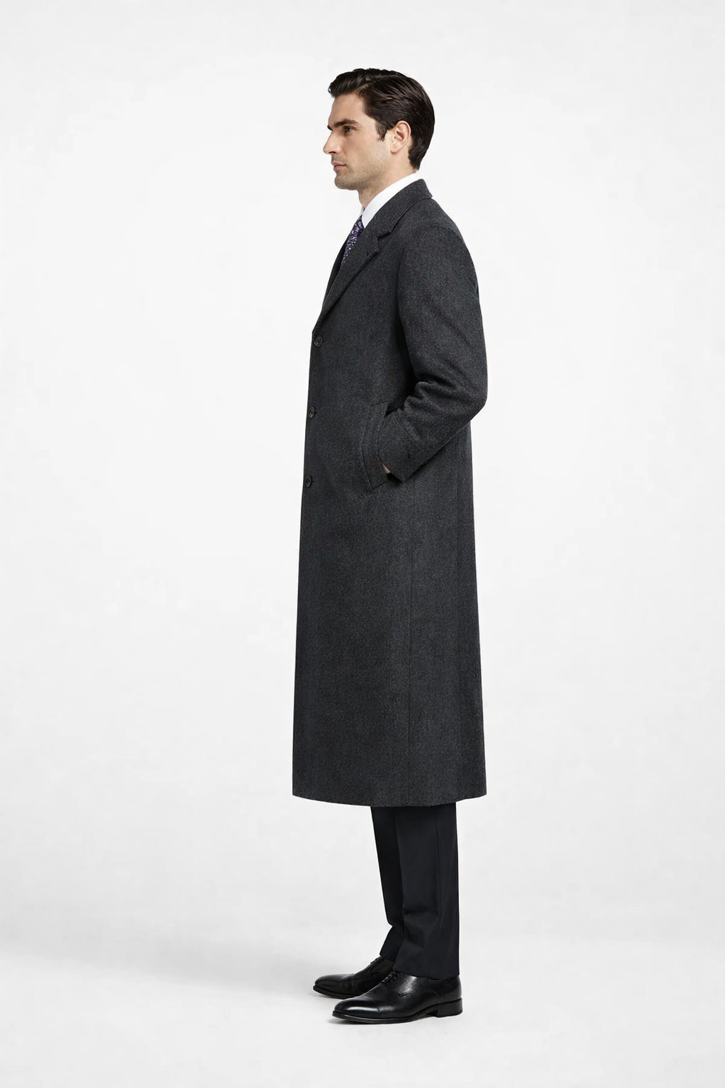 Darkest Charcoal Gray Men'S Dress Coat Long Men'S Dress Topcoat - Winter Coat ~ Men'S Overcoat Long 46 Inches In Length - Image 4
