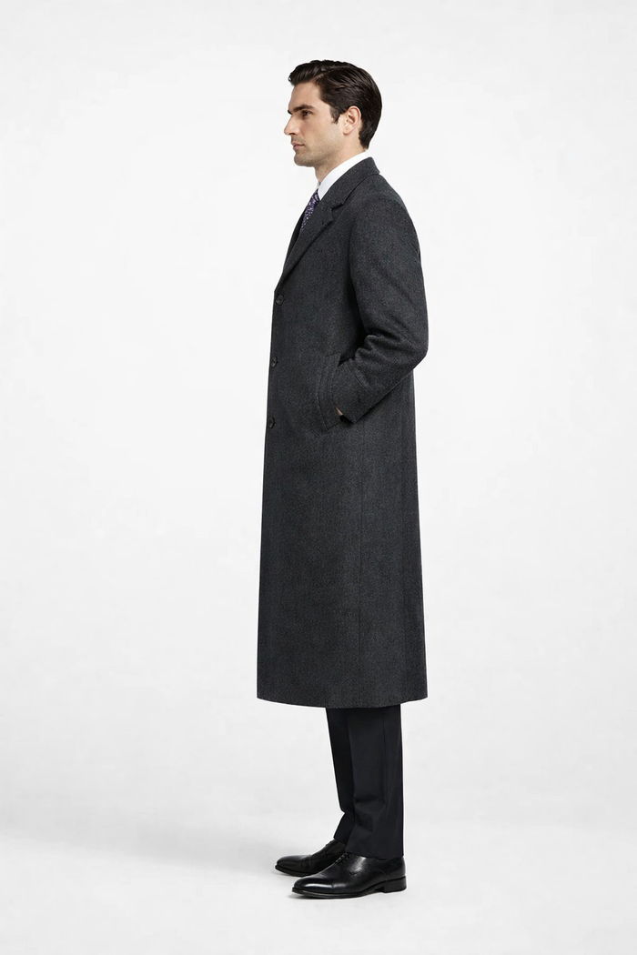 Darkest Charcoal Gray Men'S Dress Coat Long Men'S Dress Topcoat - Winter Coat ~ Men'S Overcoat Long 46 Inches In Length - Image 4