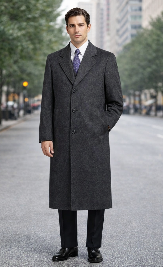 Darkest Charcoal Gray Men'S Dress Coat Long Men'S Dress Topcoat - Winter Coat ~ Men'S Overcoat Long 46 Inches In Length - Image 7