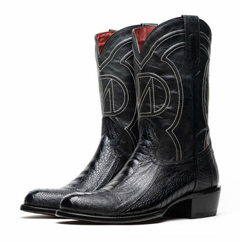Marco Di Milano Denver Black Ostrich Leg Round Toe Cowboy Boots - Image 3