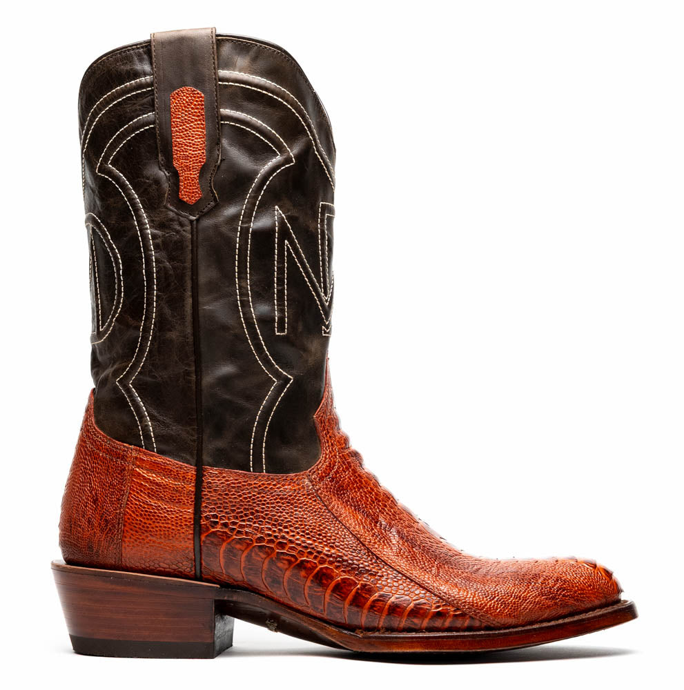 Marco Di Milano Denver Rustic Cognac Ostrich Leg Round Toe Cowboy Boots - Image 2