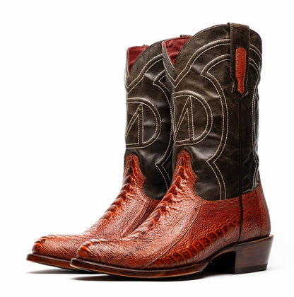 Marco Di Milano Denver Rustic Cognac Ostrich Leg Round Toe Cowboy Boots - Image 3