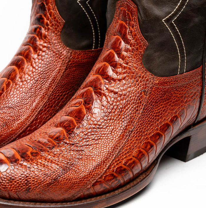 Marco Di Milano Denver Rustic Cognac Ostrich Leg Round Toe Cowboy Boots - Image 4