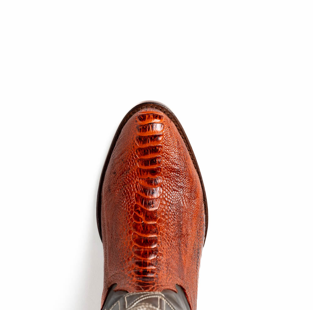 Marco Di Milano Denver Rustic Cognac Ostrich Leg Round Toe Cowboy Boots - Image 5