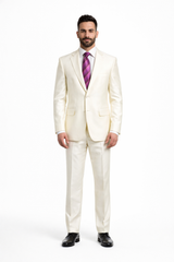 Designer Brand Men'S Shiny Off-White Two-Button Two-Piece Slim Fit Suit
