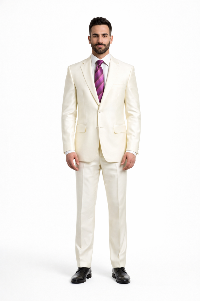 Designer Brand Men'S Shiny Off-White Two-Button Two-Piece Slim Fit Suit
