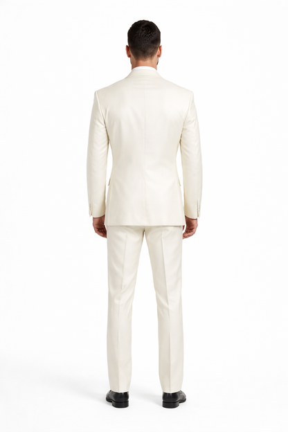 Designer Brand Men'S Shiny Off-White Two-Button Two-Piece Slim Fit Suit - Image 7