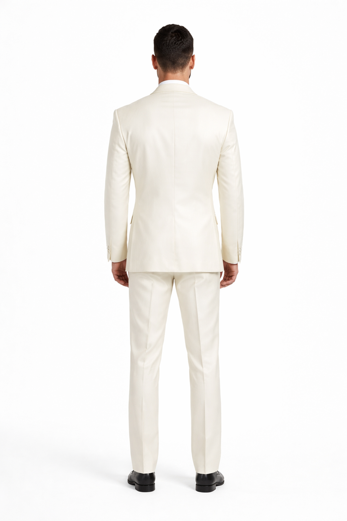 Designer Brand Men'S Shiny Off-White Two-Button Two-Piece Slim Fit Suit - Image 7