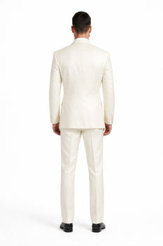 Designer Brand Men'S Shiny Off-White Two-Button Two-Piece Slim Fit Suit - Image 7