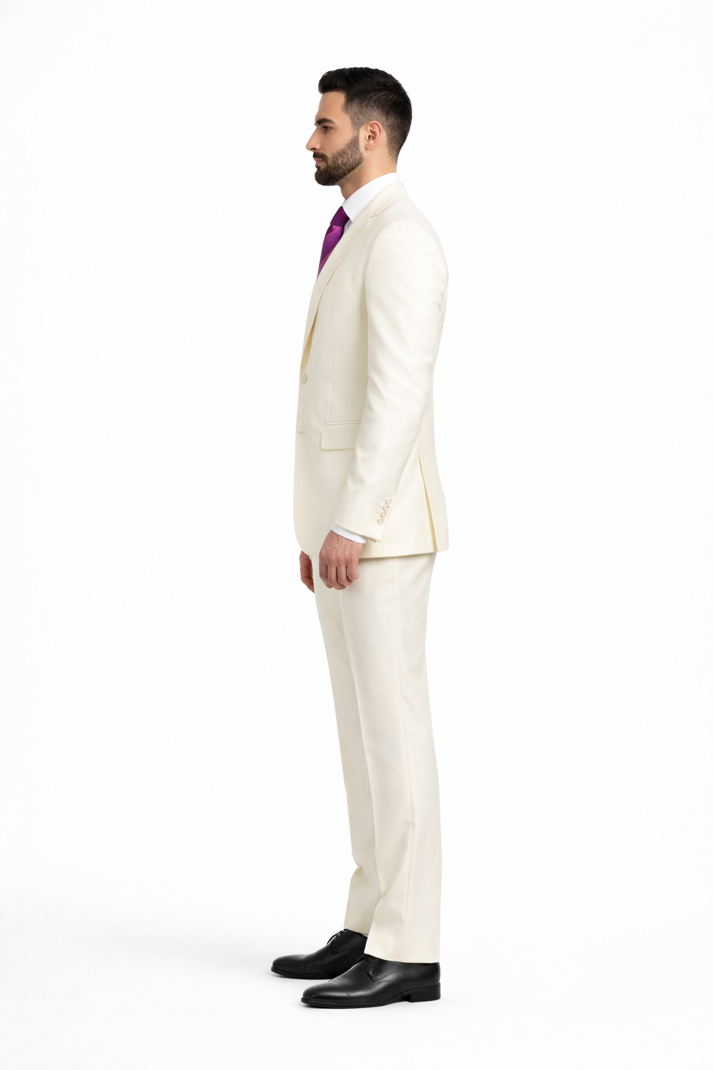 Designer Brand Men'S Shiny Off-White Two-Button Two-Piece Slim Fit Suit - Image 6