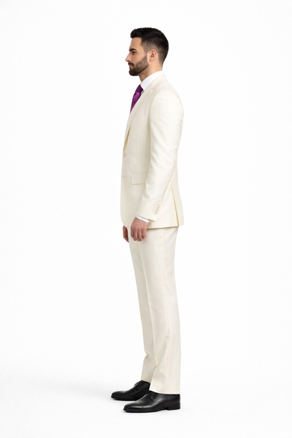 Designer Brand Men'S Shiny Off-White Two-Button Two-Piece Slim Fit Suit - Image 6