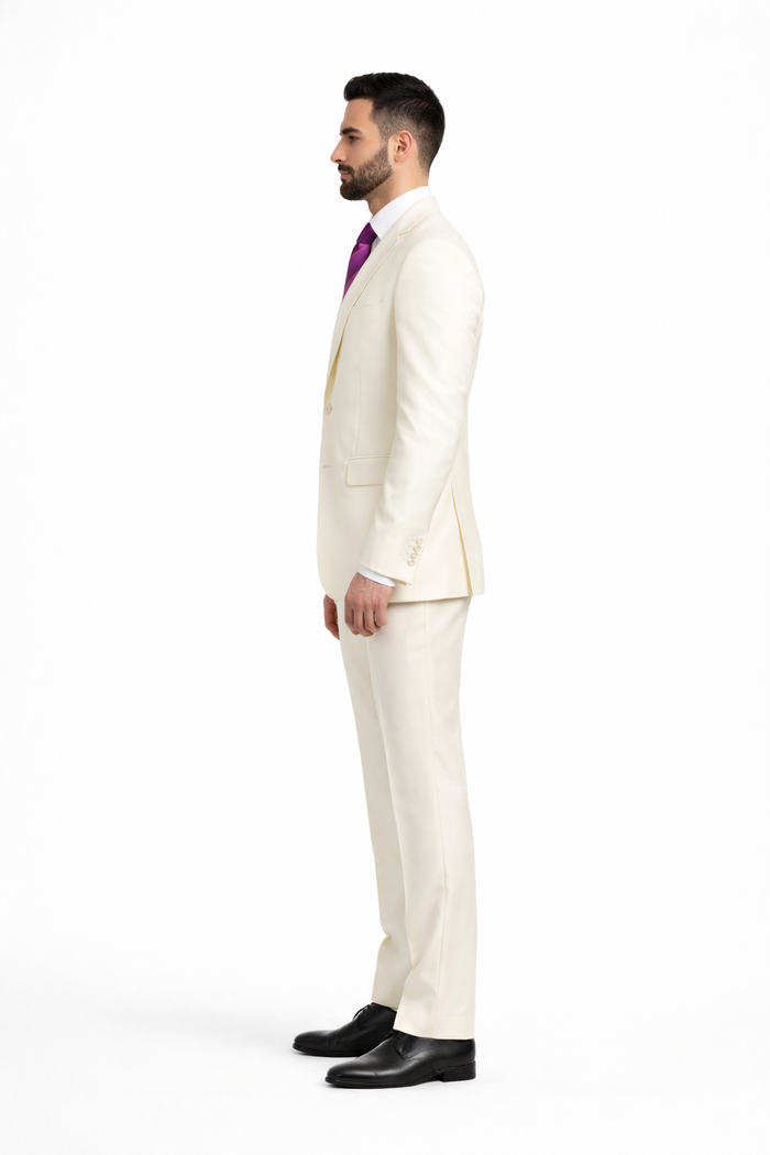 Designer Brand Men'S Shiny Off-White Two-Button Two-Piece Slim Fit Suit - Image 6