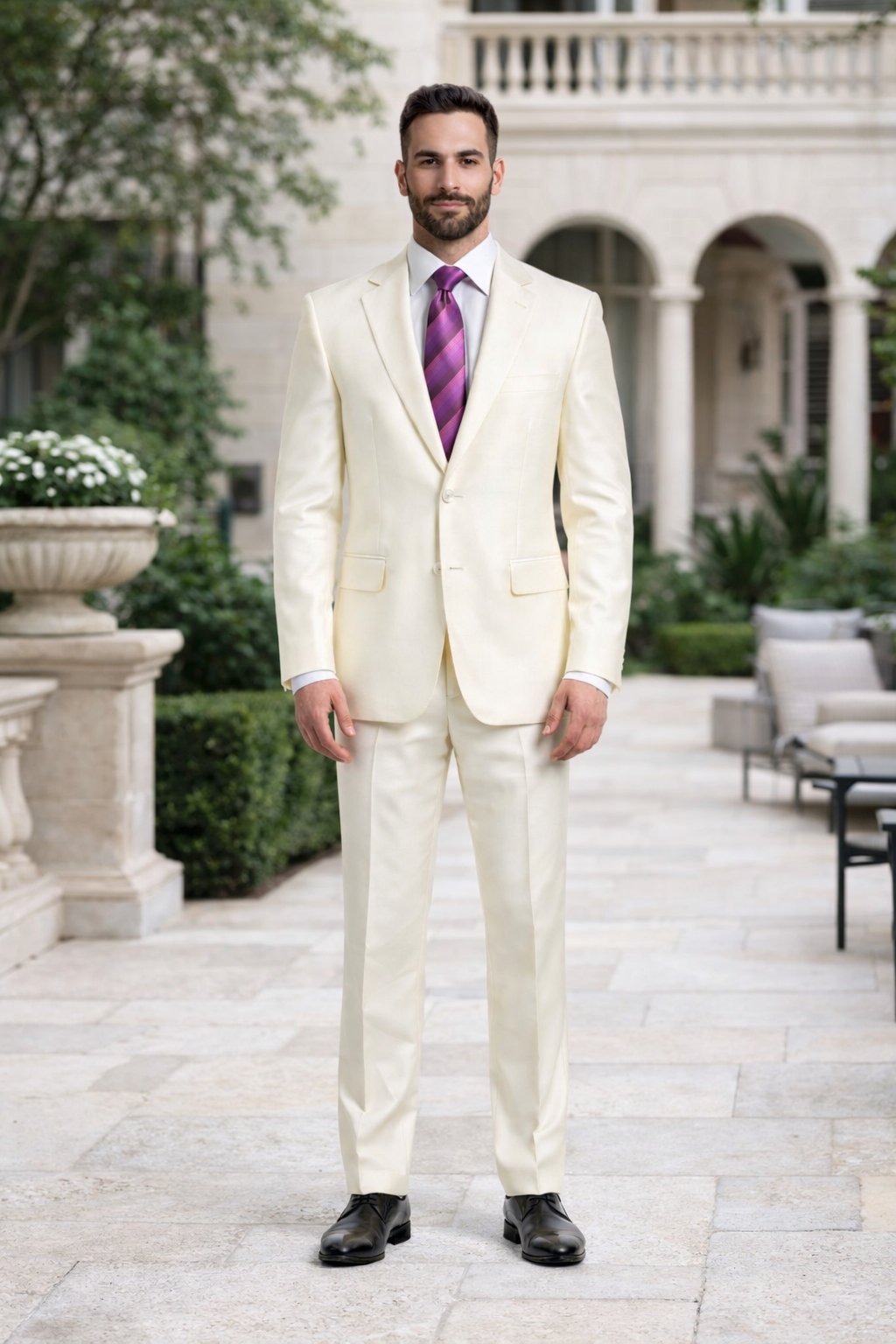 Designer Brand Men'S Shiny Off-White Two-Button Two-Piece Slim Fit Suit - Image 3