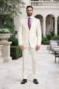 Designer Brand Men'S Shiny Off-White Two-Button Two-Piece Slim Fit Suit - Image 3