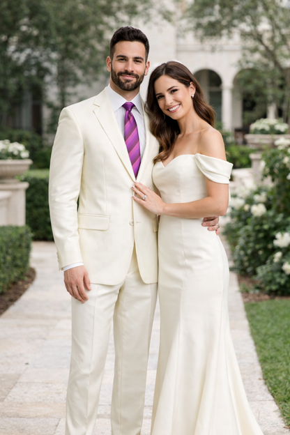 Designer Brand Men'S Shiny Off-White Two-Button Two-Piece Slim Fit Suit - Image 2